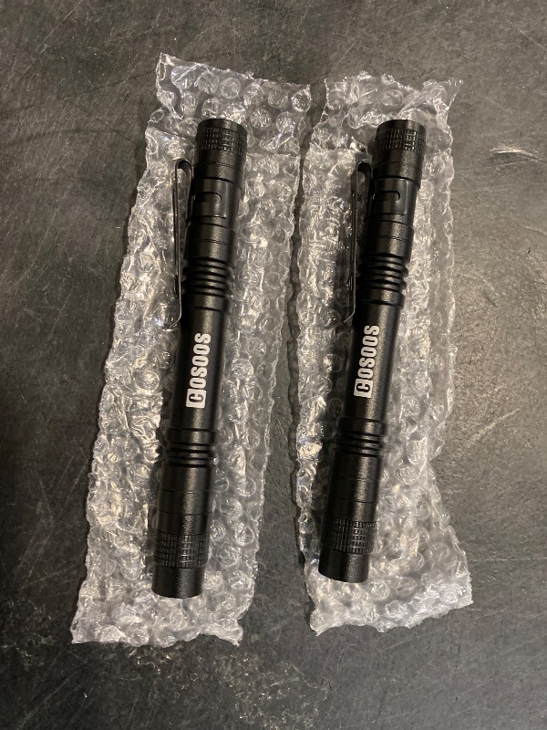 Photo 1 of COSOOS 2 UV Black Light Flashlight, 2 Pack 395nm Mini Pen Light with Clip, Waterproof Ultraviolet Flashlight for Leak, Pet Urine, Scorpion, Hotel Inspection, Dry Stain and Bed Bug.