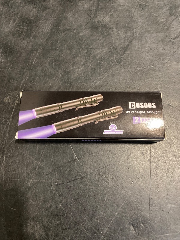 Photo 1 of COSOOS 2 UV Black Light Flashlight, 2 Pack 395nm Mini Pen Light with Clip, Waterproof Ultraviolet Flashlight for Leak, Pet Urine, Scorpion, Hotel Inspection, Dry Stain and Bed Bug.