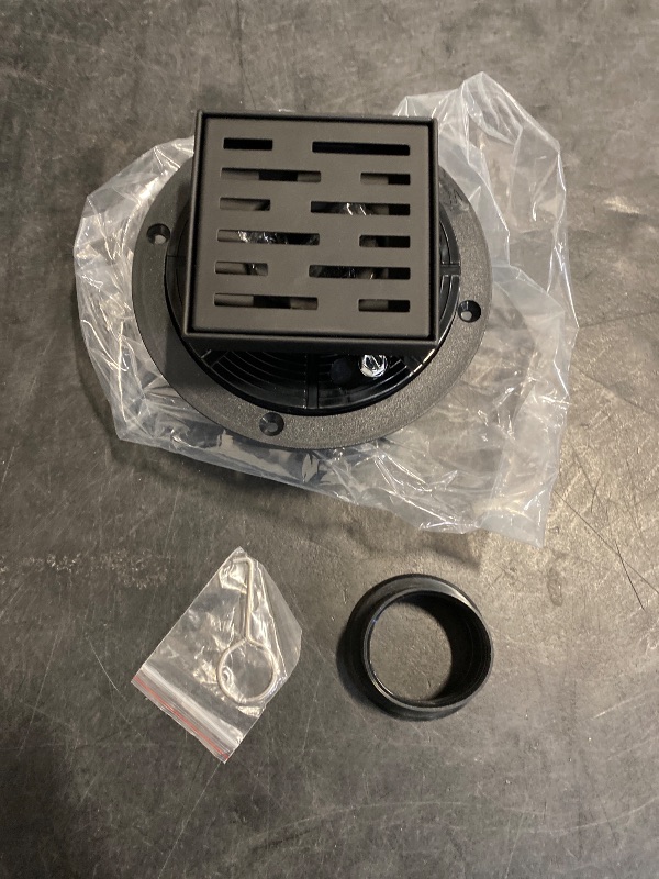 Photo 1 of WEBANG 4 Inch Square Shower Drain Black Floor Drain with Flange Rainline Pattern Cover Grate Removable SUS304 Stainless Steel Watermark&CUPC Certified Matte Black