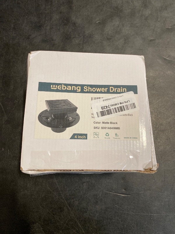 Photo 1 of WEBANG 4 Inch Square Shower Drain Black Floor Drain with Flange Rainline Pattern Cover Grate Removable SUS304 Stainless Steel Watermark&CUPC Certified Matte Black
