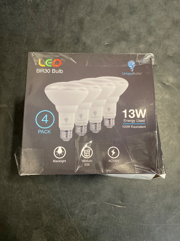 Photo 1 of BR30 Black Light Bulb 4 Pack LED Black Light Bulbs,13W (100W Equivalent) BR30 E26 for Glow in The Dark, Level 385-400nm, Black Light Bulb for Blacklight Party, Body Paint Fluorescent Poster, Neon Glow
