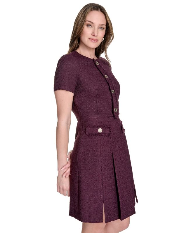 Photo 1 of L Tommy Hilfiger Women's Round-Neck Fringe-Trim Dress - Aubergine