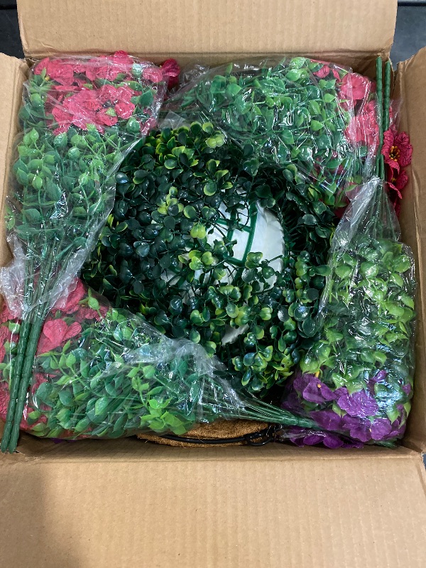 Photo 1 of AGIRL Artificial Flowers Hanging Plants in Basket,Artificial Hanging Flowers for Outdoor Indoor Decor,UV Resistant Hanging Baskets with Fake Flowers for Patio Garden Porch Deck Decoration