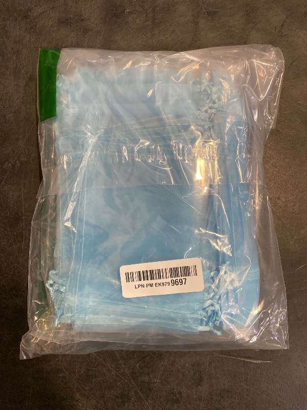 Photo 1 of HRX Package 100pcs Organza Favor Bags 4 x 6 inch, Light Blue Mesh Bags Drawstring Sheer Jewelry Pouches for Small Gift Baby Shower Party Candy