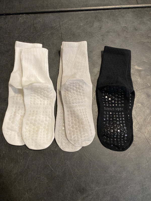 Photo 1 of BONANGEL Pilates Socks with Grips for Women, 3 Pairs Womens Grippy Yoga Ballet Barre Hospital Gym Athletic Socks