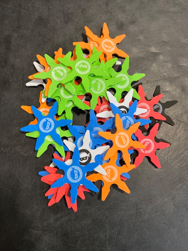 Photo 1 of Chivao Ninja Foam Star Toys Small Throwing Foam Stars Throwing Toys Ninja Party Favors for Birthday Party Costume Accessory Halloween Cosplay, 4 Inch(48 Pcs,Gray, Orange, Red, Blue, Black, Green)