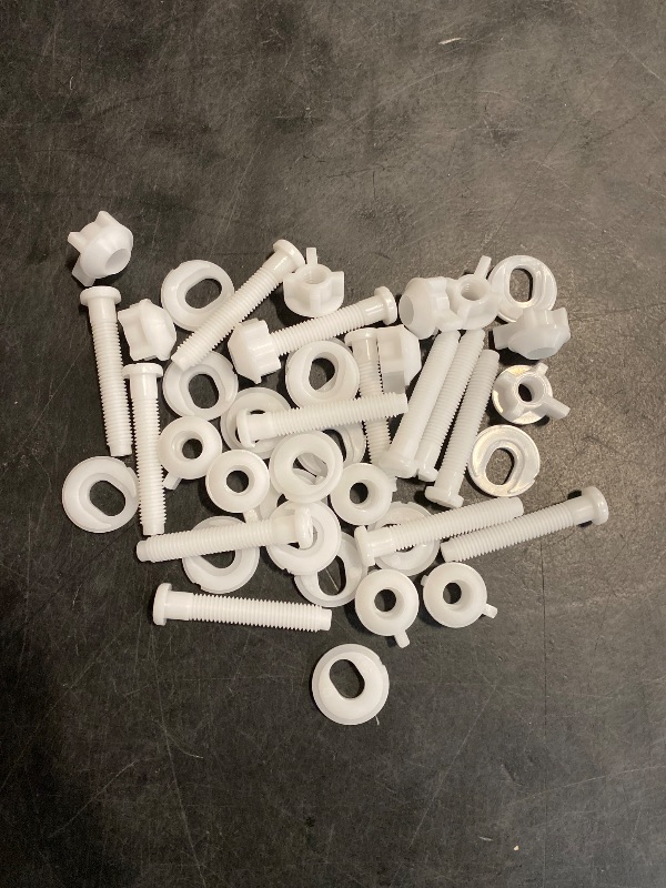 Photo 1 of Jetec 16 Pieces Toilet Seat Screws Replacement Kit Plastic Bolts with Plastic Nuts and Washers Parts Kit for Fixing The Top Toilet Seat, White