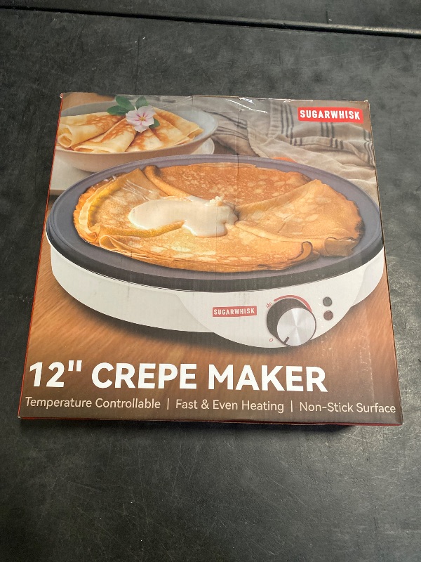 Photo 1 of SugarWhisk Crepe Maker Electric, Crepe Pan 12 Inch with 5 X 4” Silicone Molds, Pancake Maker Machine for Pancakes & Tortilla & Fried Eggs, Batter Spreader & Spatula Included, White