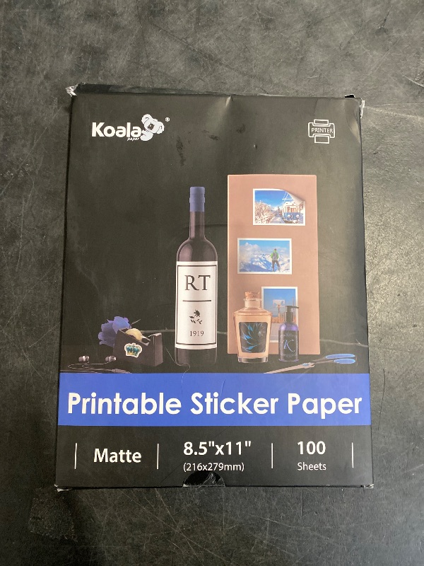 Photo 1 of Koala 100 Sheets Sticker Paper Matte White, 8.5x11 Inch Printable Full Sheet Label Paper for Inkjet & Laser Printers