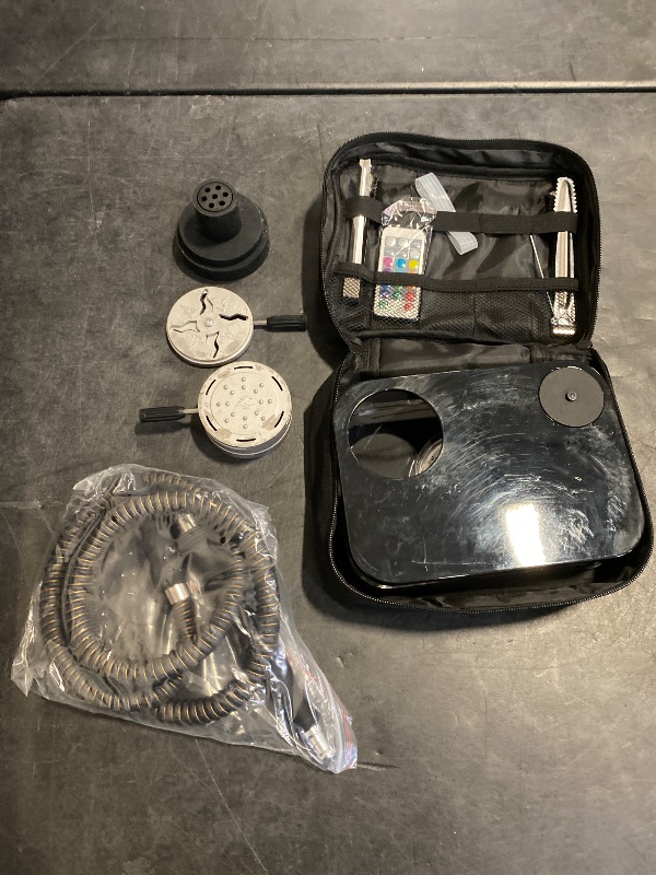 Photo 1 of Hookah, Get Funky Book Style Hookah Set Shisha Kit with Heat Management Device, Silicone Hookah Bowl & Hose, Led Light & Remote - Silver Coal Holder