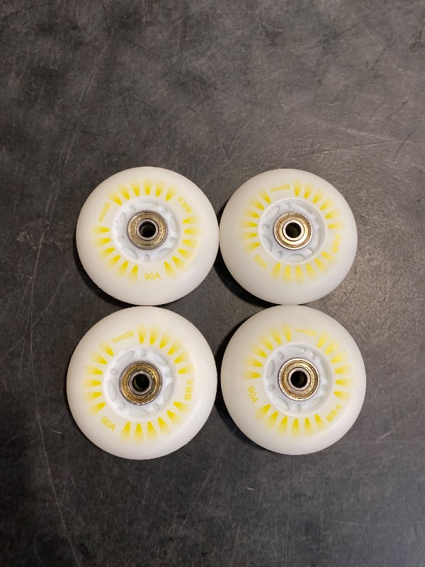 Photo 1 of Inline Skate Wheels & Roller Blade Wheels 76mm/80mm with Bearings ABEC-9 for Indoor & Outdoor use 90A Luminescence Roller Blade Wheel 4-Pack (Colorful, 80mm)