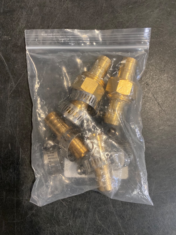 Photo 1 of 4 Sets 5/8 Inch Solid Brass Garden Hose Mender End Repair Kit Water Hose Coupling Splicer Mender Female Male Hose Connector with Tape, Stainless Steel Clamp and 3/4 Inch Rubber Gasket