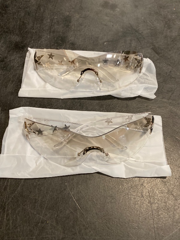 Photo 1 of Dexspoeny Y2K Sunglasses for Women - 2Pcs Star Rimless Shield Wrap Around, 2000s Trendy Aesthetic Glasses Shades
