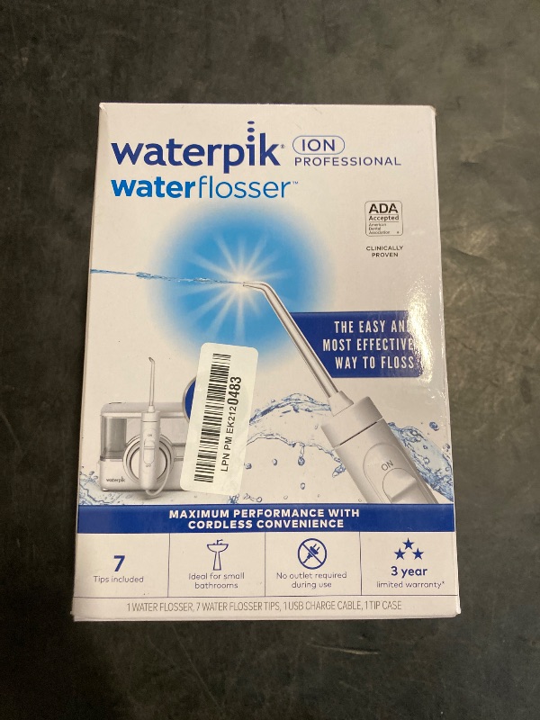 Photo 1 of Waterpik ION Professional Water Flosser, Rechargeable and Portable for Teeth, Gums, Braces, 10 Settings, 7 Flossing Tips For Multiple Users And Needs, ADA Accepted, WF-12 White, Packaging May Vary
