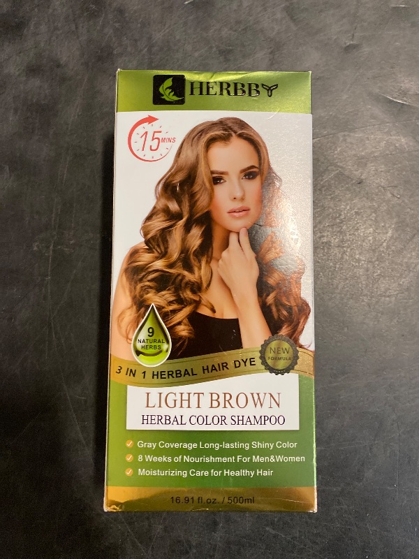 Photo 1 of HERBBY Hair Color Shampoo for Gray Hair Coverage&Color Transform with 9 Herbal Extracts –Long Lasting(6-8 Weeks),Shiny,Evenly Colored,Instant Hair Dye Shampoo&Conditioner, 500 Ml (LIGHT BROWN COLOR)