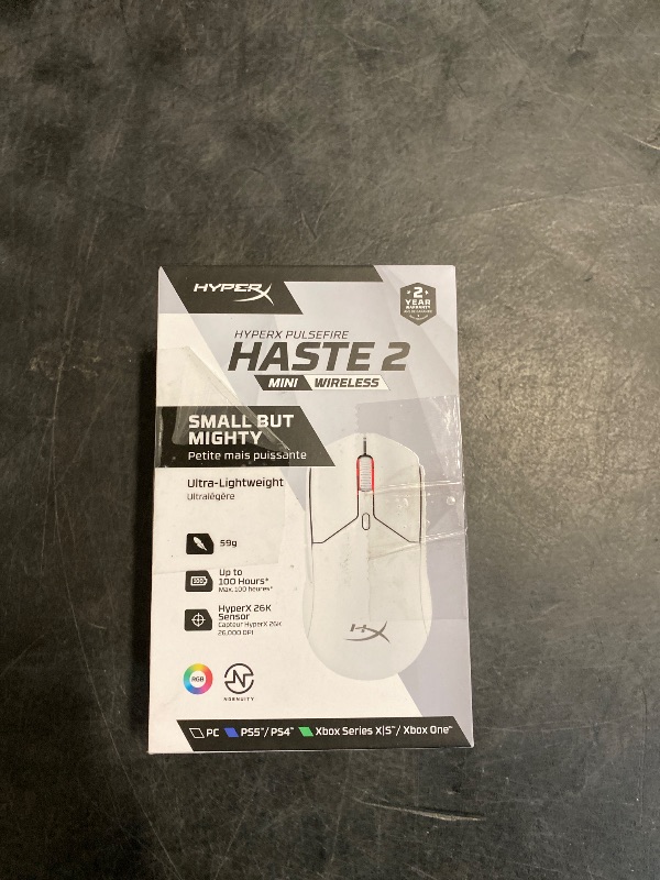 Photo 1 of HyperX Pulsefire Haste 2 Mini – Wireless Gaming Mouse for PC Compact Lightweight Bluetooth 2.4GHz White