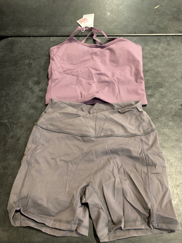 Photo 1 of (L) QBGJTD Two Piece Workout Sets For Women Straps Cross Back Tank Top Matching High Waist Booty Lifting Biker Shorts 2 Piece Gym Yoga Active Wear Outfits Womens Athletic Work Out Clothes Purple L