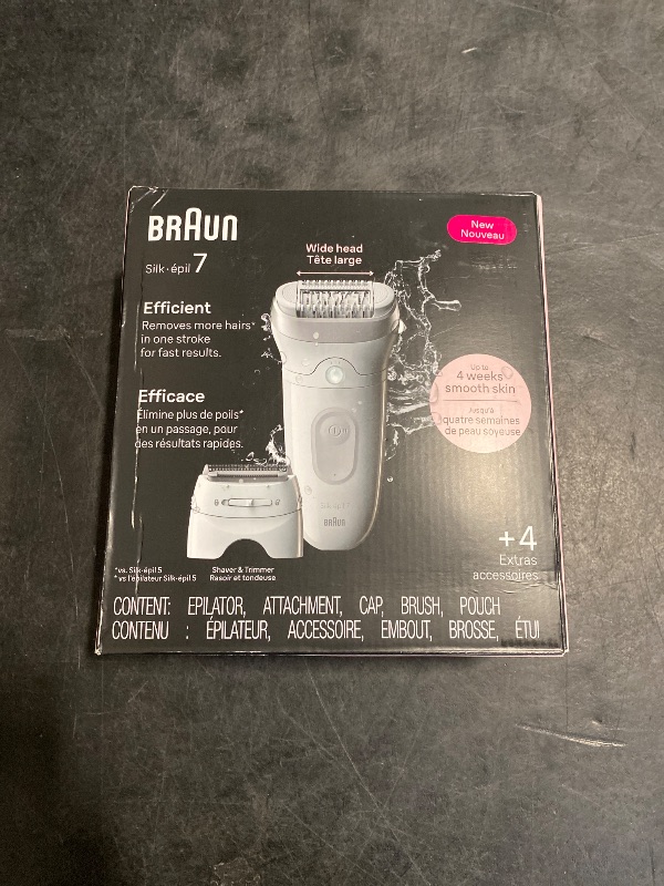 Photo 1 of Braun Epilator Silk-épil 7, Hair Removal Device, Women Shaver & Trimmer, Wet and Dry, Wide Head, Includes Shaver Head and Trimmer Comb, SE7-041, Silver