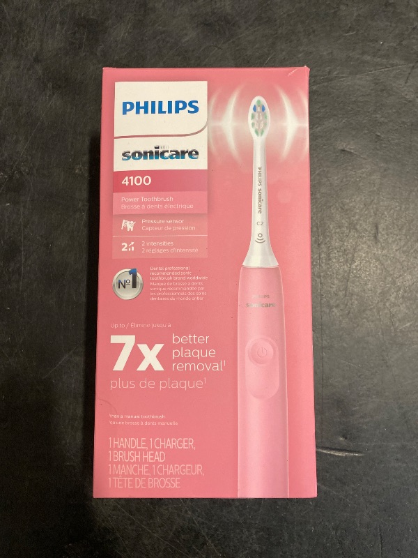 Photo 1 of Philips Sonicare 4100 Rechargeable Electric Toothbrush, Advanced Plaque Removal, Pressure Sensor, Includes Brush Head Case, Deep Pink BD5004AZ