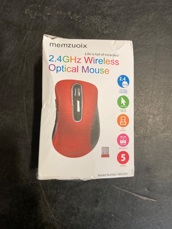 Photo 1 of memzuoix 2.4G Wireless Mouse, 1400 DPI Mobile Optical Cordless Mouse with USB Receiver, Portable Computer Mice for Laptop, PC, Desktop, MacBook, 5 Buttons, Red