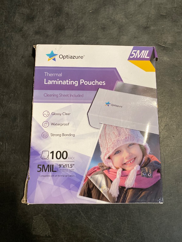 Photo 1 of Optiazure Thermal Laminating Pouches 9"x11.5" Inches, 5mil 100Pack, Clear, Letter Size