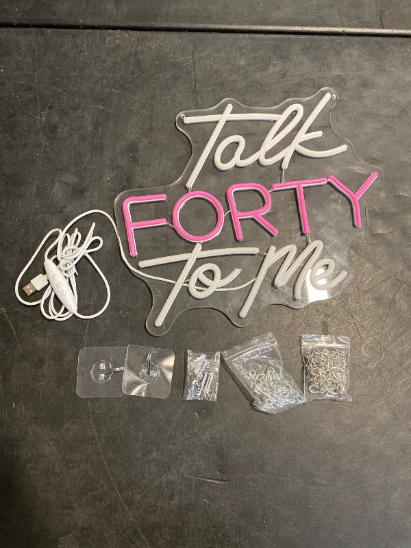 Photo 1 of Talk Forty To Me Neon Sign Led 40th Birthday Neon Light Dimmable 40th Madam Birthday Gift For Women Neon Sign For Wedding Christmas Halloween Decor Birthday Gift For Girl Wife Lover(USB Sign)