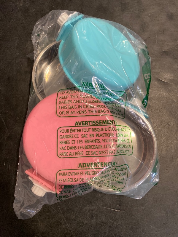 Photo 1 of kathson Crate Dog Bowl, Removable Stainless Steel Hanging Pet Cage Bowl Food & Water Feeder Coop Cup for Cat, Puppy, Birds, Rats, Guinea Pigs 4pcs Large(2×Blue,1×Pink,1×Green)