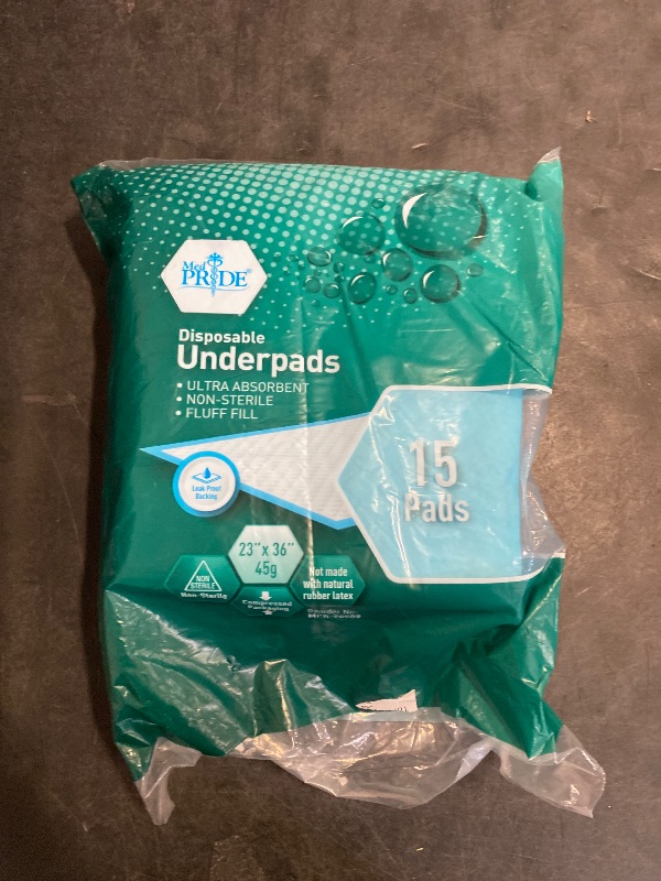 Photo 1 of MED PRIDE 15 Disposable Underpads 23'' X 36'' Incontinence Pads, Chux, Bed Covers, Puppy Training | Thick, Super Absorbent Protection for Kids, Adults, Elderly | Liquid, Urine, Accidents