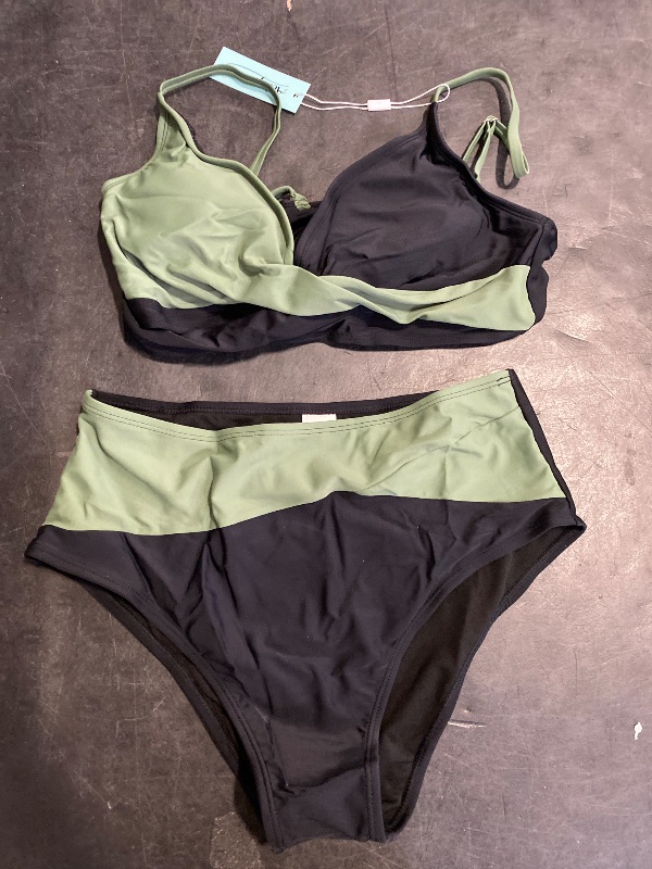 Photo 1 of (M) Adisputent Womens High Waisted Bikini Sets Deep V Color Block Swimsuit Triangle Push Up Swimwear Cute Two Piece Bathing Suits Black Green M