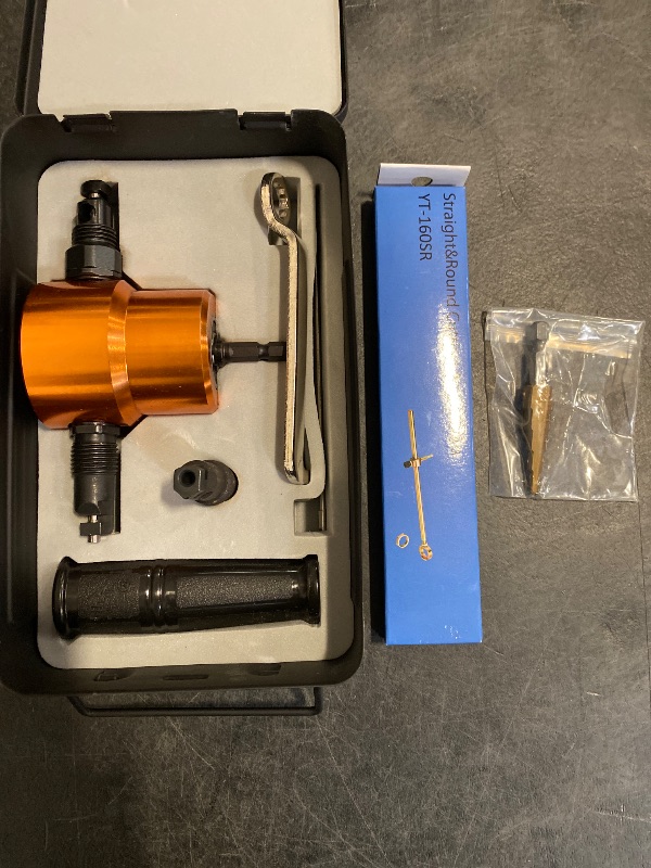 Photo 1 of 360 Degree Double Headed Sheet Metal Nibbler Drill Attachment Metal Cutter with Extra Punch and Die, 1 Cutting Hole Accessory and 1 Step Drill Bit
