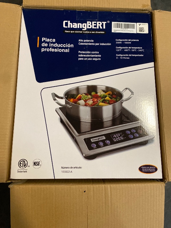 Photo 1 of ChangBERT Portable Induction Cooktop, NSF Certified Pro Induction Hot Plate, Powerful 1800W with Large 8" Heating Coil, Premium Stainless Steel, 18 Temp Settings Commercial Grade Countertop Burner