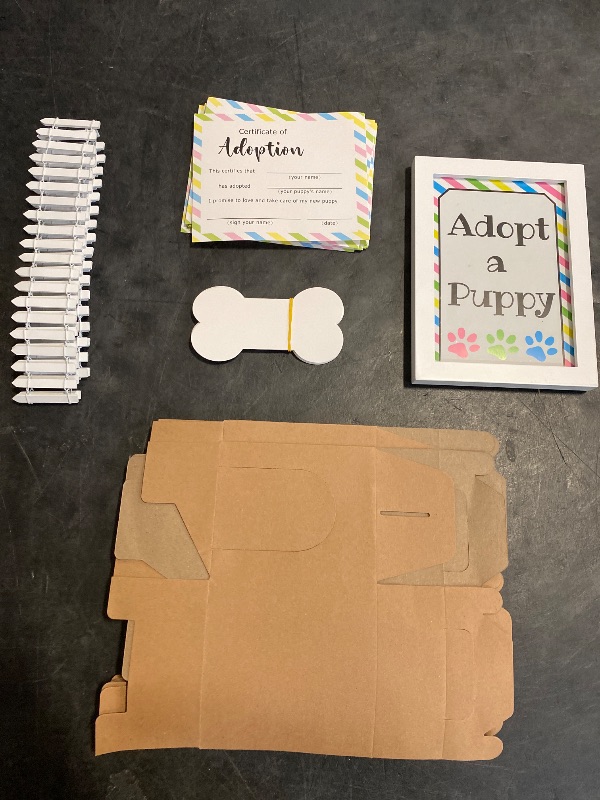 Photo 1 of Blueweenly 20 Set Adopt A Puppy Favors 20 Small Stuffed Puppy Plush Dogs Bulk with 20 Kraft Paper Boxes 20 Adoption Cards 1 White Fence and 1 Paper Sign for Adopt A Pet Party (Puppy)
