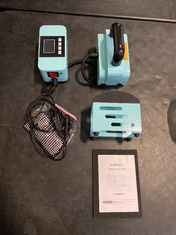 Photo 1 of JESIMAIK Hat Press, Mini Heat Press Machine for Caps, T-Shirt & More, Curved Heating Plate and Silicone Base, Fast Heating, No Crease, LCD Digital Temperature &Timer Control - Lake Blue