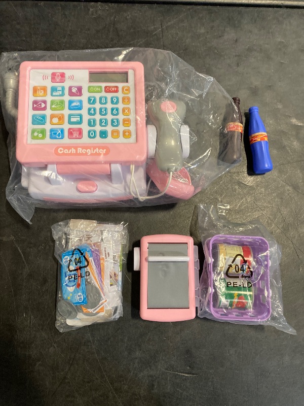 Photo 1 of PLAY Kids Cash Register Toy - Pretend Play Calculator Register Toys with Microphone/Conveyors/Play Money/Scanner/Credit Card/Cans/Drink, 3+ Toddler Develops Early Math Skills Learning Toys