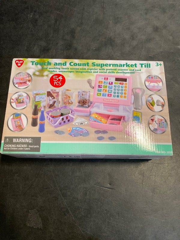 Photo 1 of PLAY Kids Cash Register Toy - Pretend Play Calculator Register Toys with Microphone/Conveyors/Play Money/Scanner/Credit Card/Cans/Drink, 3+ Toddler Develops Early Math Skills Learning Toys