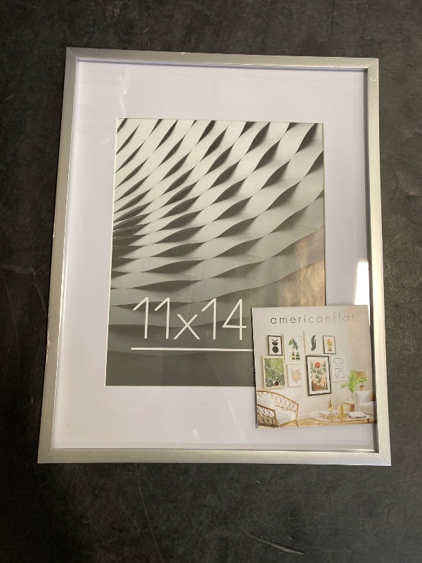 Photo 1 of Americanflat 11x14 Picture Frame with Shatter-Resistant Glass - Use as 8x10 Frame with Mat or Display 11x14 Photo Without Mat - Streamline Collection - Thin Border Picture Frames for Wall - Silver
