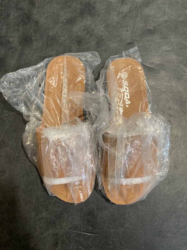 Photo 1 of Size 6.5 - Soda Shoes Efron-S Women Flip Flops Basic Plain Slippers Slip On Sandals Slides Casual Peep Toe Beach (Tan, us_footwear_size_system, adult, women, numeric, medium, 6.5)