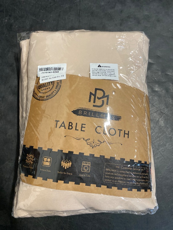 Photo 1 of BRILLMAX 4 Pack Beige Tablecloths for 6 Foot Rectangle Tables 90 x 132 Inch - 6ft Rectangular Bulk Linen Polyester Fabric Washable Cloth Cover for Wedding Reception Banquet Birthday Party