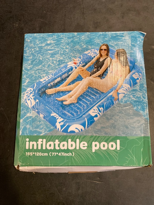 Photo 1 of Inflatable Tanning Pool Lounger Float with Sprinkler, 77" x 48" Pool Floats Adult with Pillow, 6 in 1 Suntan Tub Raft Floatie with Drink Holder Sunbathing Water Lounge