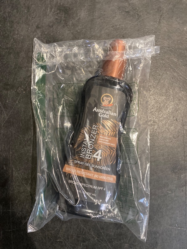 Photo 1 of Australian Gold Spray Gel Sunscreen with Instant Bronzer SPF - 4, 8 Ounce | Moisturize & Hydrate Skin | Broad Spectrum | Water Resistant | Non-Greasy | Oxybenzone Free | Cruelty Free