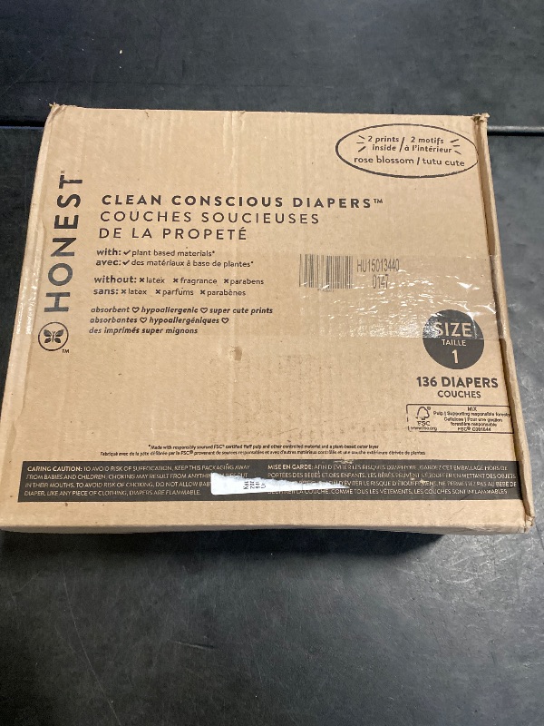 Photo 1 of The Honest Company Clean Conscious Diapers for Delicate Skin | Up to 100% Leakproof | Hypoallergenic, Fragrance Free | Girl Prints | Super Club Box, Size 1 (8-14 lbs), 136 Count (Prints May Vary)