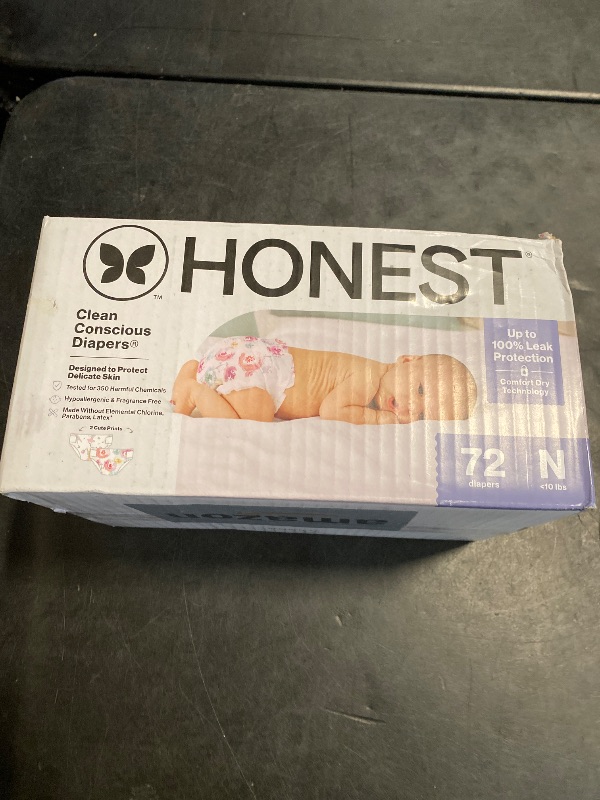 Photo 1 of The Honest Company Clean Conscious Diapers for Delicate Skin | Up to 100% Leakproof | Hypoallergenic, Fragrance Free | Girl Prints | Club Box, Size Newborn, 72 Count (Prints May Vary)