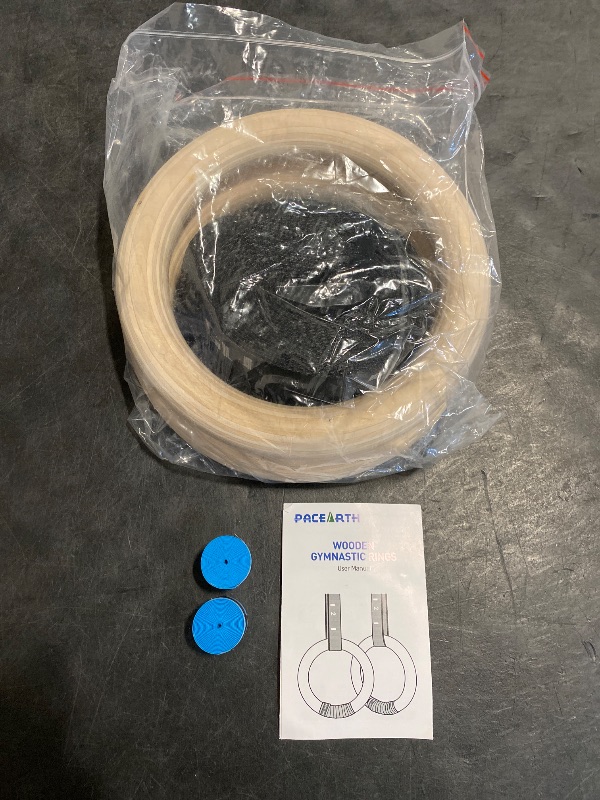 Photo 1 of PACEARTH Gymnastics Rings Wooden Olympic Rings 1500/1000lbs with Adjustable Cam Buckle 14.76ft/9ft Long Straps with Scale Non-Slip Gym Rings for Home Gym Full Body Workout
