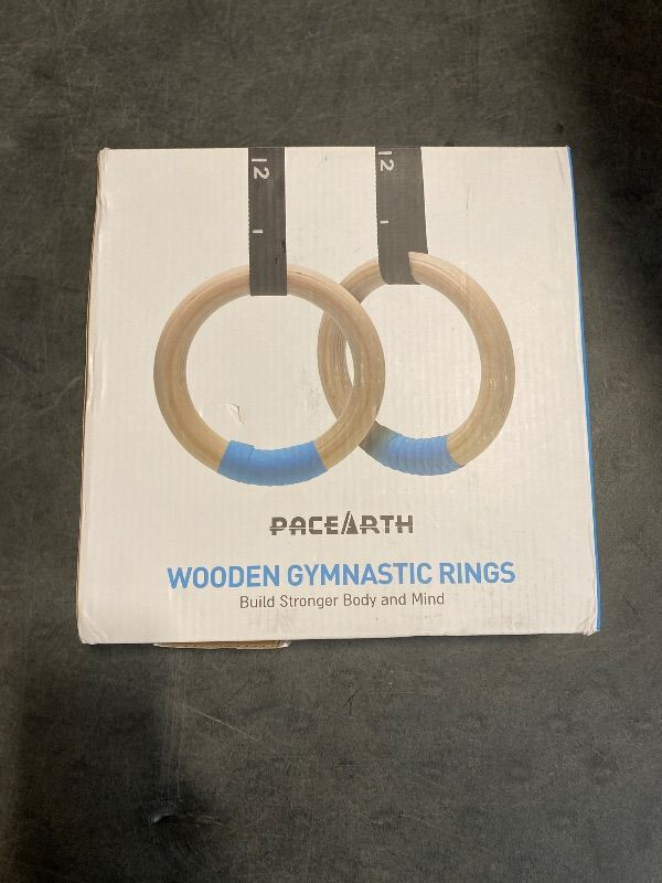 Photo 1 of PACEARTH Gymnastics Rings Wooden Olympic Rings 1500/1000lbs with Adjustable Cam Buckle 14.76ft/9ft Long Straps with Scale Non-Slip Gym Rings for Home Gym Full Body Workout