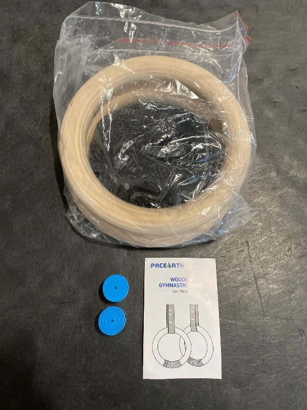 Photo 1 of PACEARTH Gymnastics Rings Wooden Olympic Rings 1500/1000lbs with Adjustable Cam Buckle 14.76ft/9ft Long Straps with Scale Non-Slip Gym Rings for Home Gym Full Body Workout