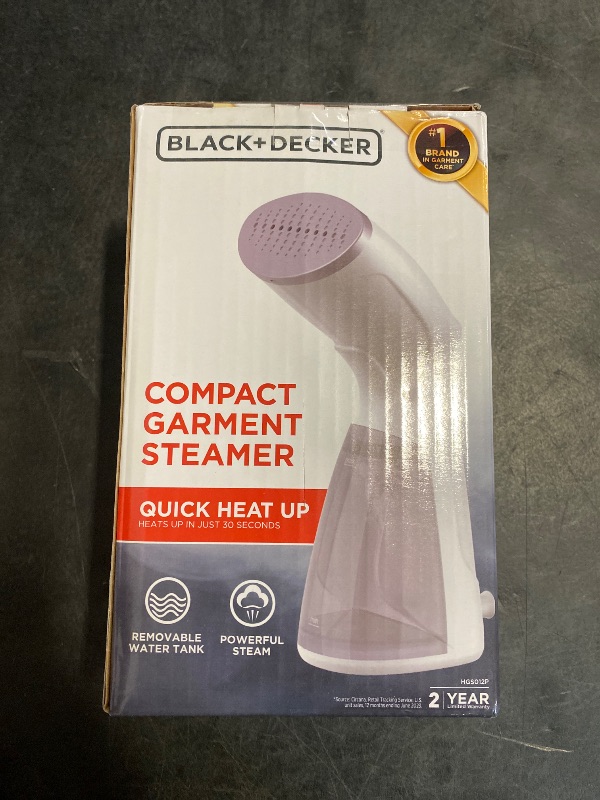 Photo 1 of BLACK+DECKER Compact Handheld Steamer, HGS012P, 25-Second Heat Up, 1000 Watts, Removes Wrinkles from Fabrics, Clothing and Upholstery