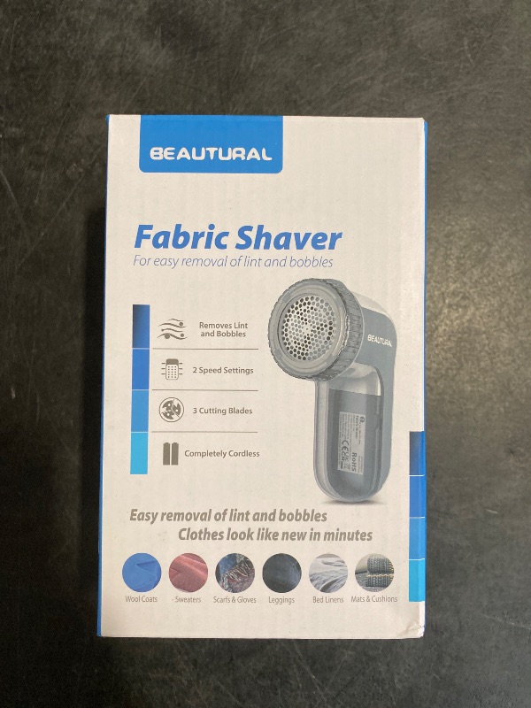 Photo 1 of BEAUTURAL Fabric Shaver and Lint Remover, Sweater Defuzzer with 2-Speeds, 2 Replaceable Stainless Steel Blades, Battery Operated, Remove Clothes Fuzz, Lint Balls, Pills, Bobbles Gray