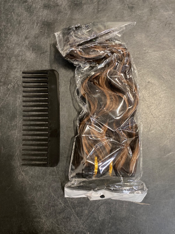 Photo 1 of WOKAA 10 Inch Short Curly Clip in Hair Extensions 5Pcs Dark Brown Mix Caramel Blonde Curly Synthetic Hair Pieces Soft Thick Clip in Bob Hair Extensions for Women
