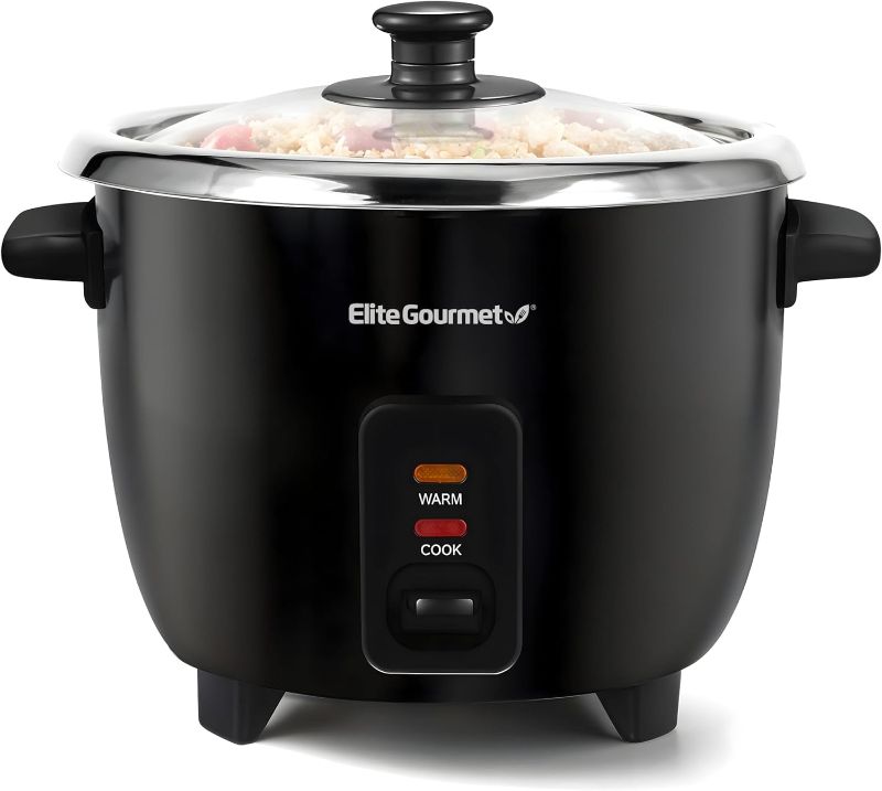 Photo 1 of Elite Gourmet ERC006SS 6-Cup Electric Rice Cooker with Stainless Steel Inner Pot, Makes Soups, Stews, Porridges, Grains and Cereals, 6 cup (3 cups uncooked), Black