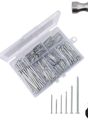 Photo 1 of 376pcs Hardware Assortment Kit With 2" Nails & 8oz Claw Hammer for Hanging Pictures, Finishing, Wall, Small, Wood Nails 